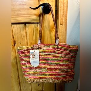 Flora Bella Raffia and Straw tote- beach lining & leather straps